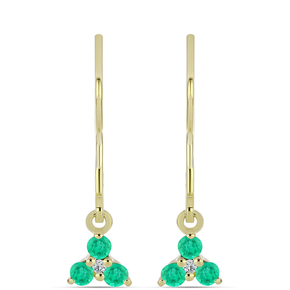 Cercei din Argint 925 Placat cu Aur ( 1.22 grame ) cu Smarald Columbian și Diamant Alb 0.28 Carate