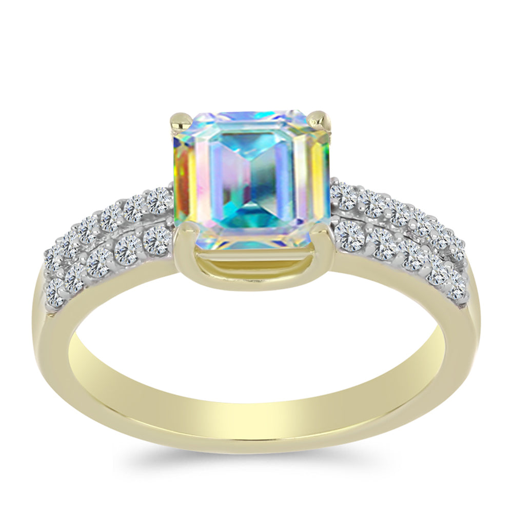 Inel din Argint 925 Placat cu Aur ( 3.55 grame ) cu Moissanit de Gheață și Topaz Alb 2.17 Carate 3 