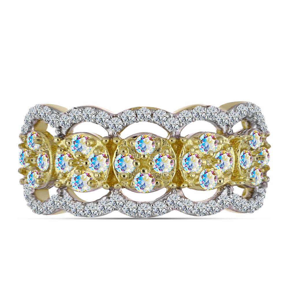 Inel din Argint 925 Placat cu Aur ( 4.01 grame ) cu Moissanit de Gheață și Topaz Alb 1.01 Carate 1 