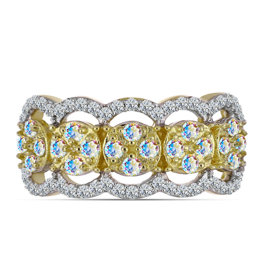 Inel din Argint 925 Placat cu Aur ( 4.01 grame ) cu Moissanit de Gheață și Topaz Alb 1.01 Carate