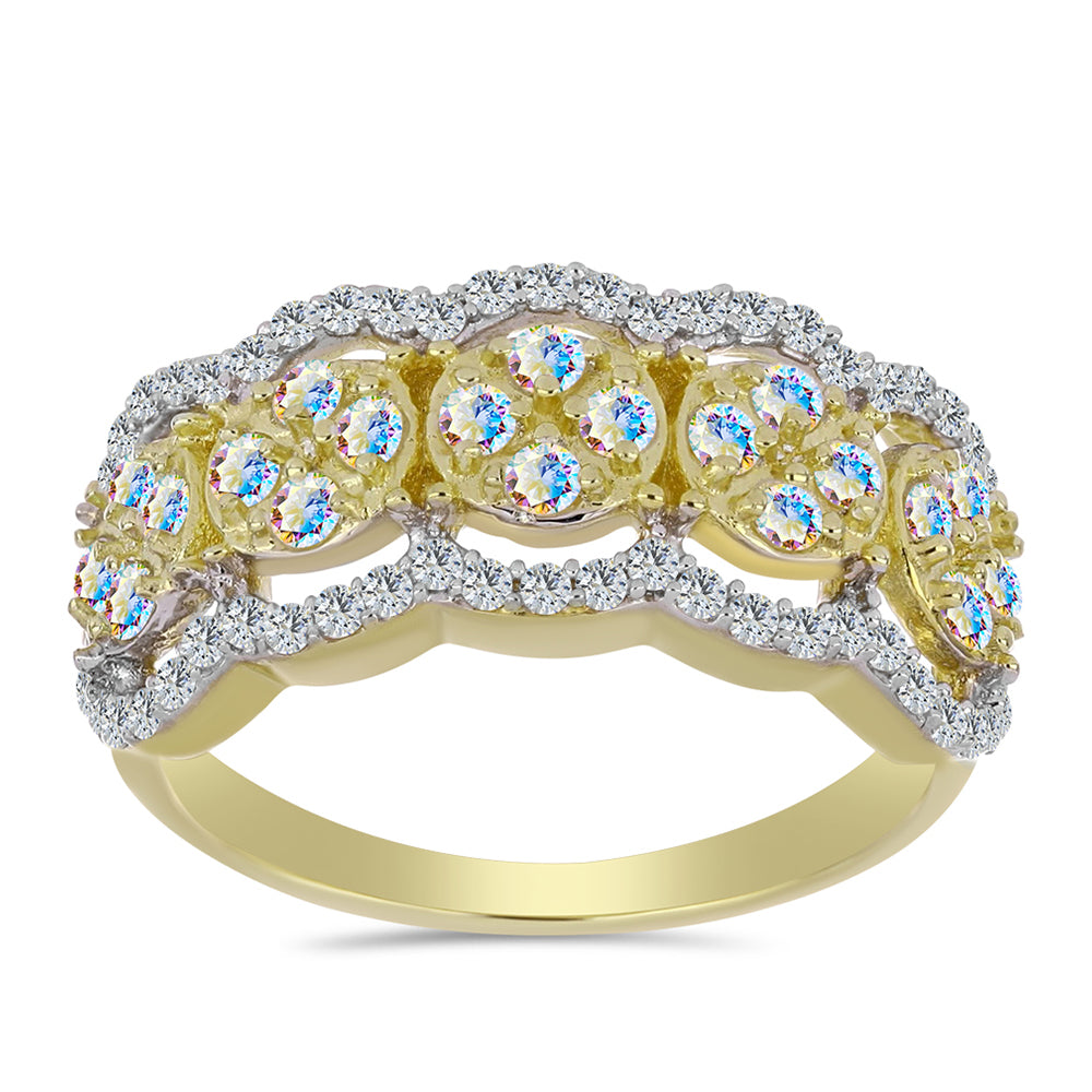 Inel din Argint 925 Placat cu Aur ( 4.01 grame ) cu Moissanit de Gheață și Topaz Alb 1.01 Carate