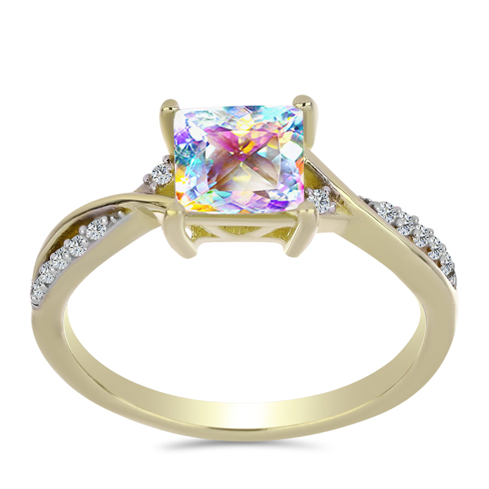 Inel din Argint 925 Placat cu Aur ( 2.17 grame ) cu Moissanit de Gheață și Topaz Alb 1.25 Carate 3 