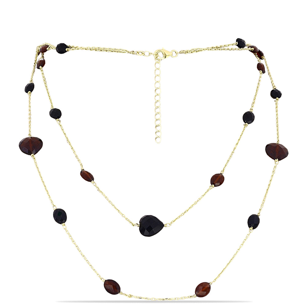 Colier din Argint 925 Placat cu Aur ( 3.51 grame ) cu Granat Barton și Onix Negru 25.72 Carate 1 