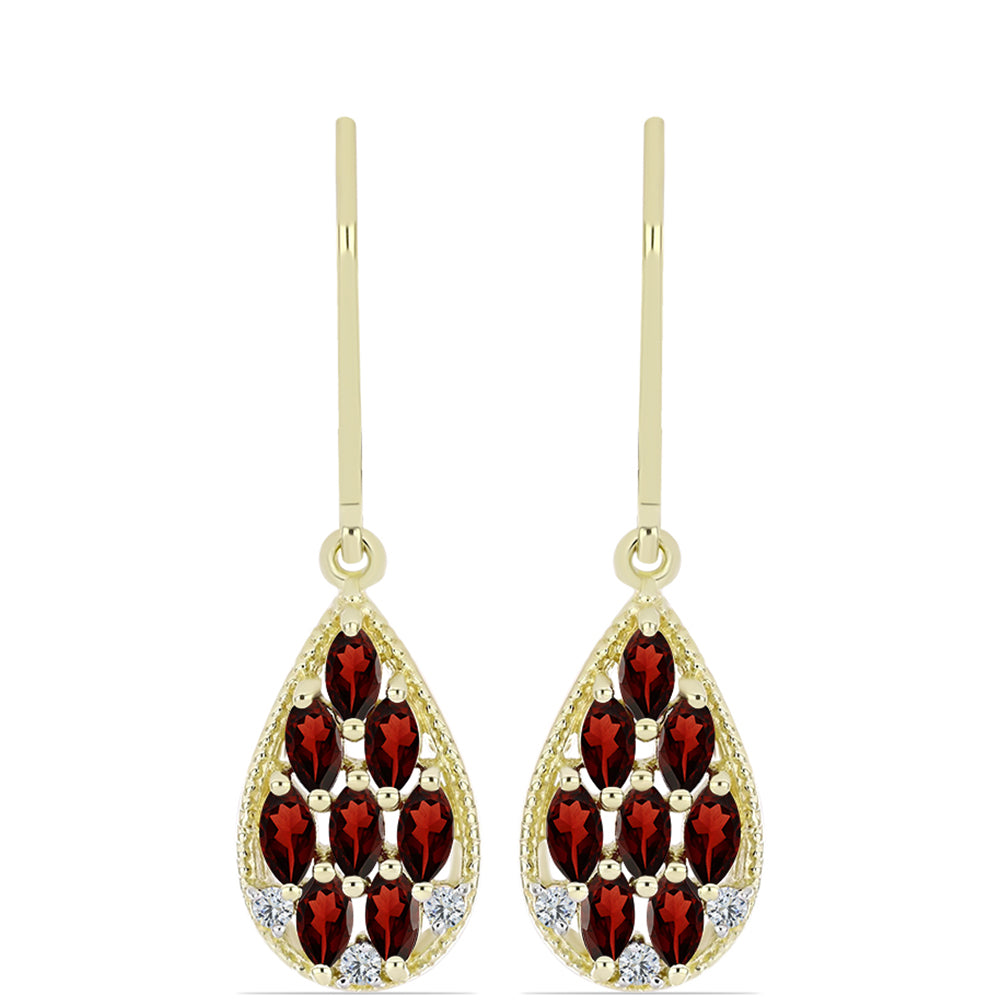 Cercei din Argint 925 Placat cu Aur ( 2.75 grame ) cu Granat Barton și Topaz Alb 1.91 Carate