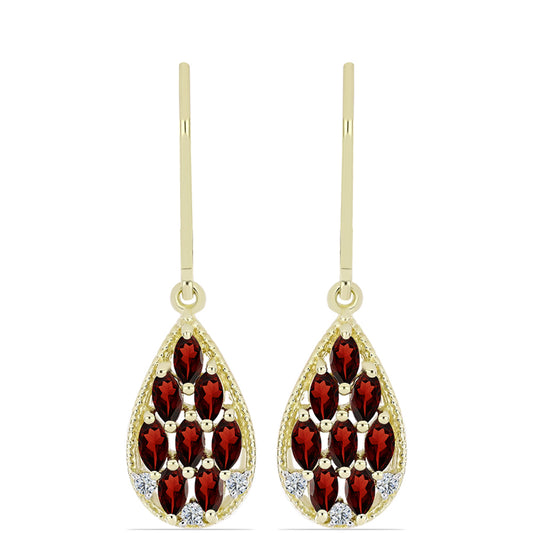 Cercei din Argint 925 Placat cu Aur ( 2.75 grame ) cu Granat Barton și Topaz Alb 1.91 Carate