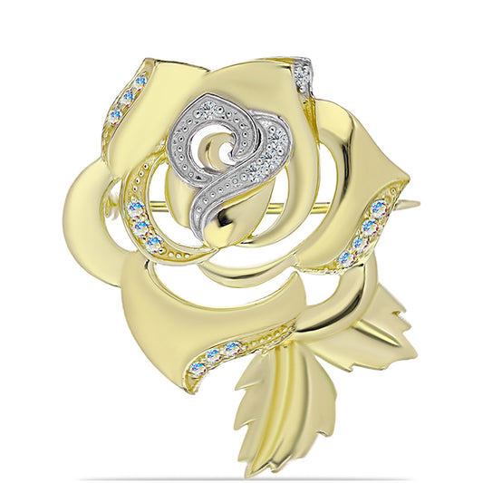 Broşă din Argint 925 Placat cu Aur ( 4.93 grame ) cu Moissanit de Gheață și Topaz Alb 0.14 Carate