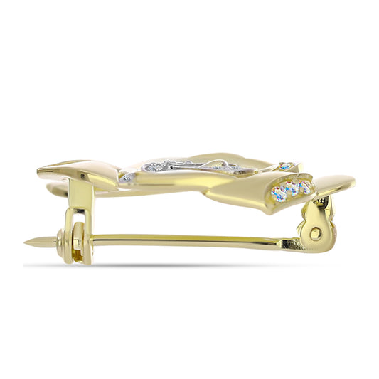 Broşă din Argint 925 Placat cu Aur ( 4.93 grame ) cu Moissanit de Gheață și Topaz Alb 0.14 Carate