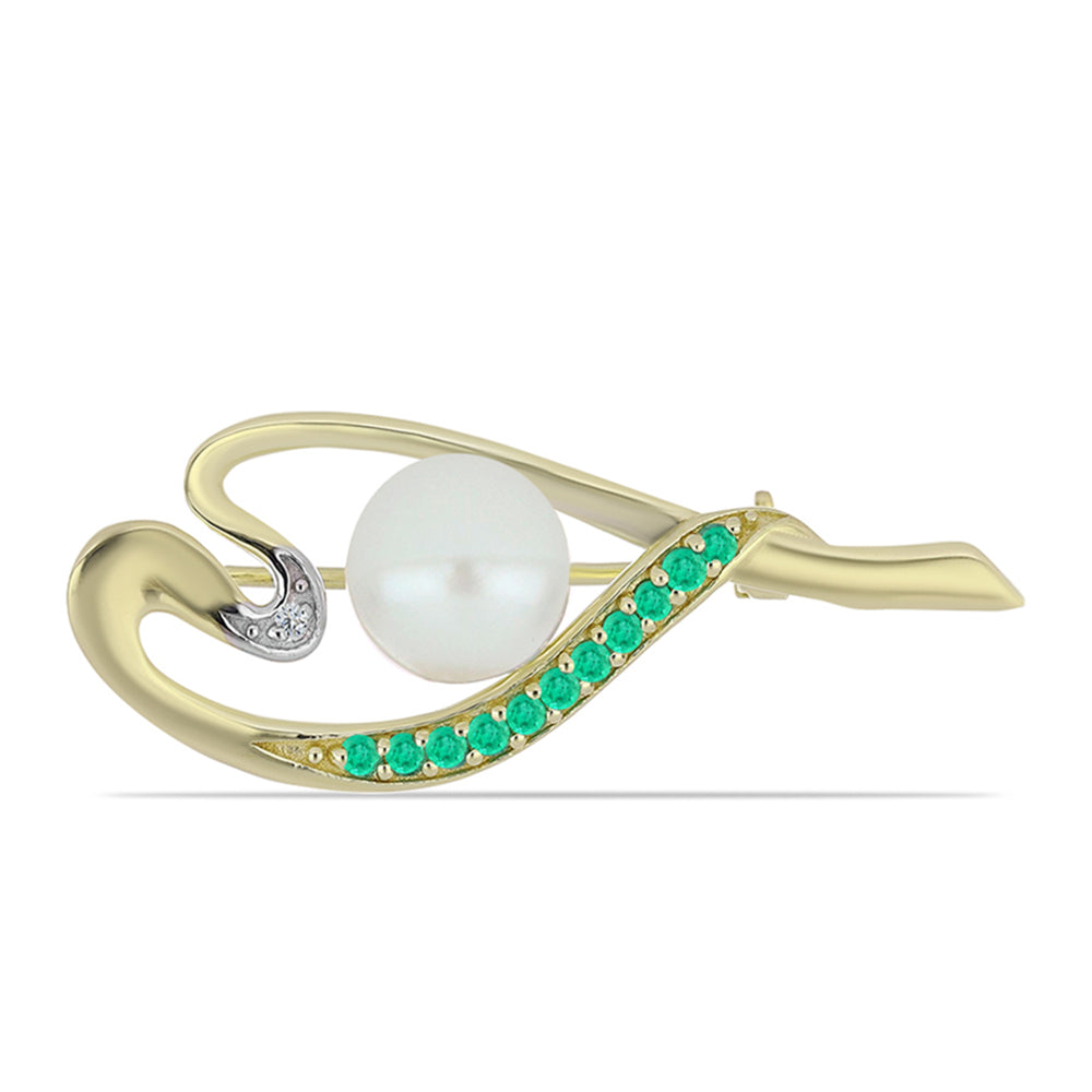 Broşă din Argint 925 Placat cu Aur ( 2.62 grame ) cu Smarald Columbian și Diamant Alb 4.21 Carate