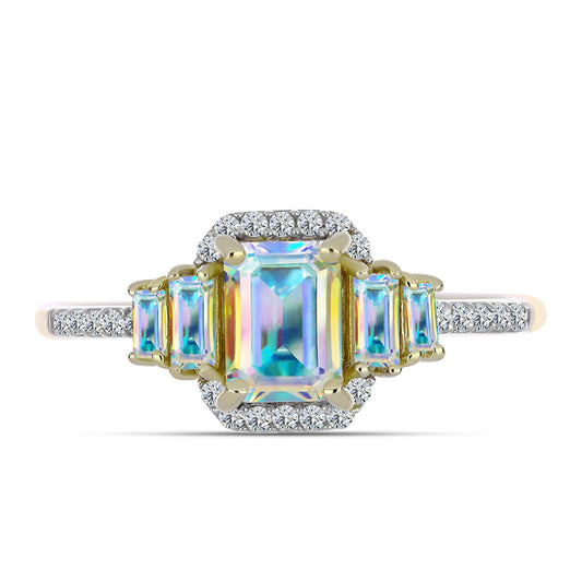 Inel din Argint 925 Placat cu Aur ( 2.54 grame ) cu Moissanit de Gheață și Zircon Alb 1.56 Carate