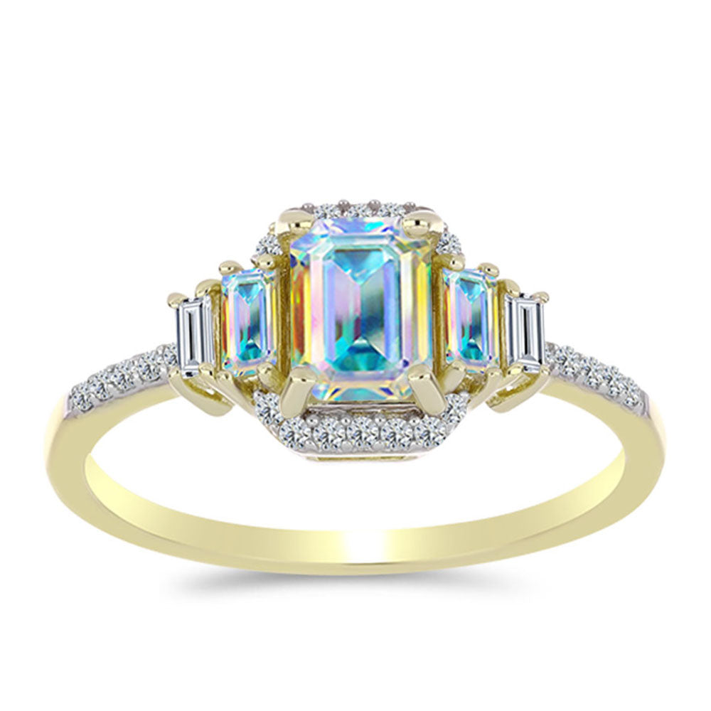 Inel din Argint 925 Placat cu Aur ( 2.54 grame ) cu Moissanit de Gheață și Zircon Alb 1.56 Carate 3 