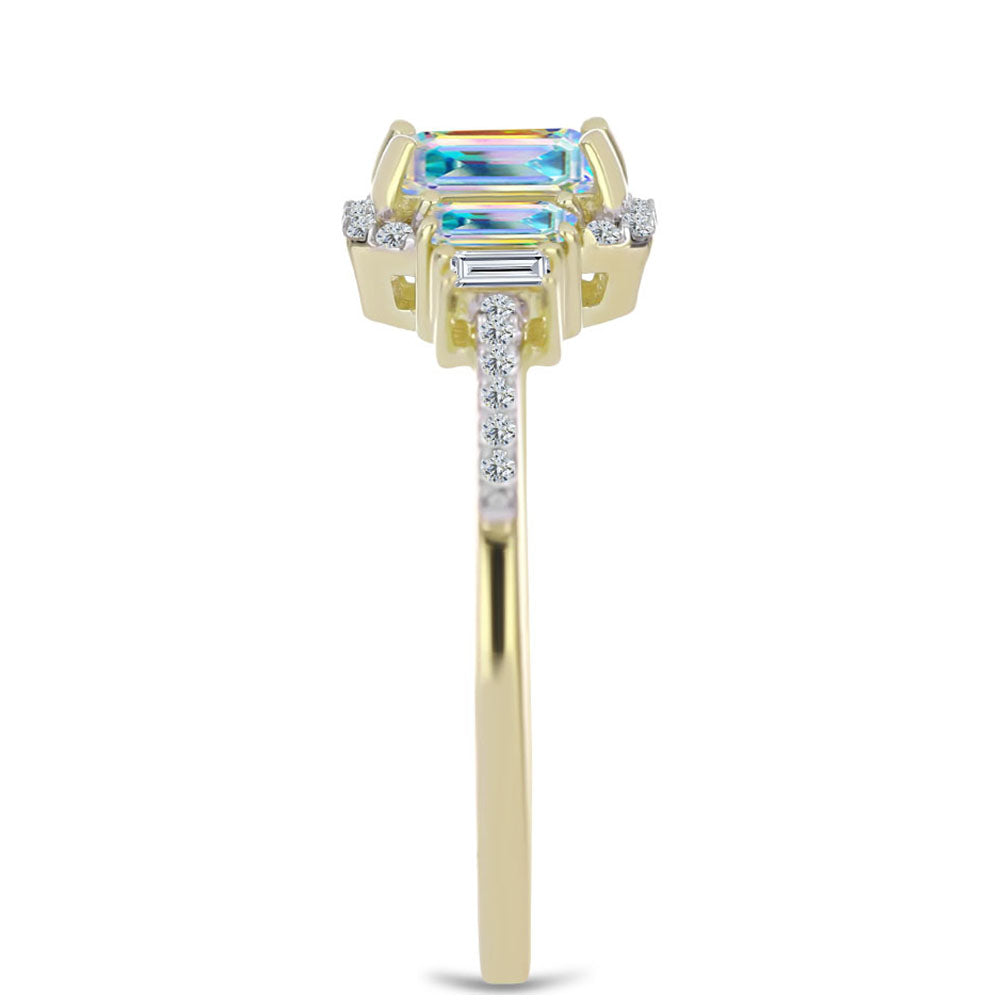 Inel din Argint 925 Placat cu Aur ( 2.54 grame ) cu Moissanit de Gheață și Zircon Alb 1.56 Carate 4 