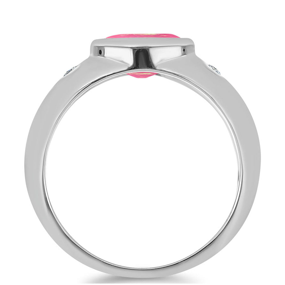 Inel din Argint 925 ( 2.95 grame ) cu Opal Lega Dembi Roz și Topaz Alb 0.8 Carate 2 