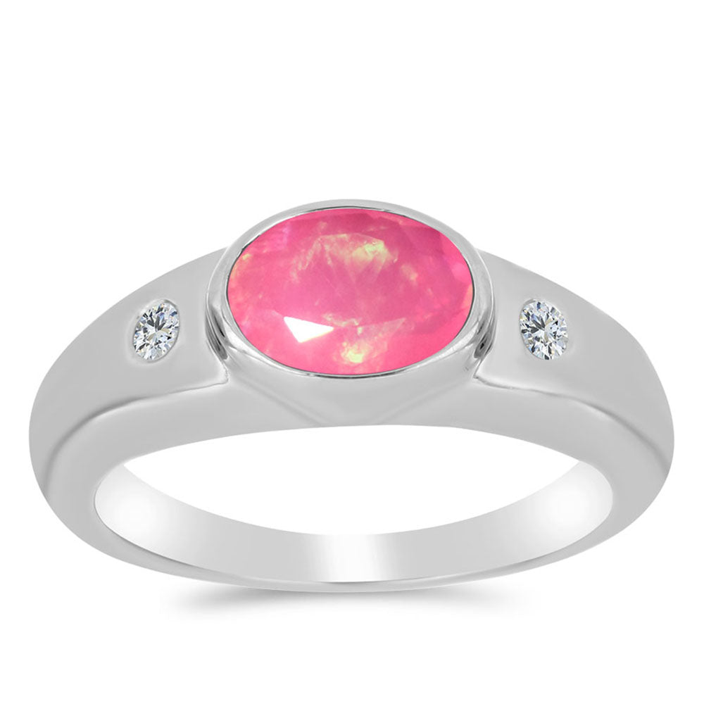 Inel din Argint 925 ( 2.95 grame ) cu Opal Lega Dembi Roz și Topaz Alb 0.8 Carate 3 