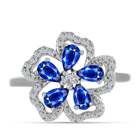 Inel din Argint 925 ( 2.59 grame ) cu Safir Albastru Australian și Topaz Alb 1.93 Carate