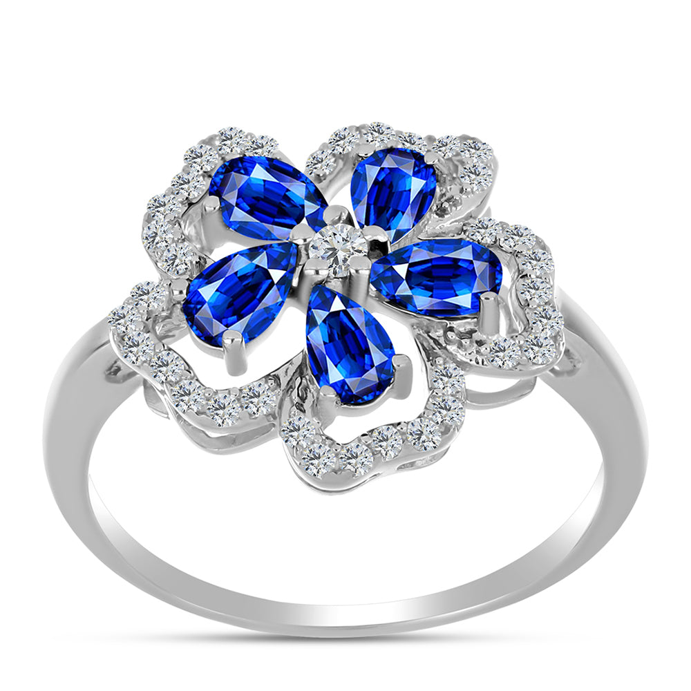 Inel din Argint 925 ( 2.59 grame ) cu Safir Albastru Australian și Topaz Alb 1.93 Carate 3 