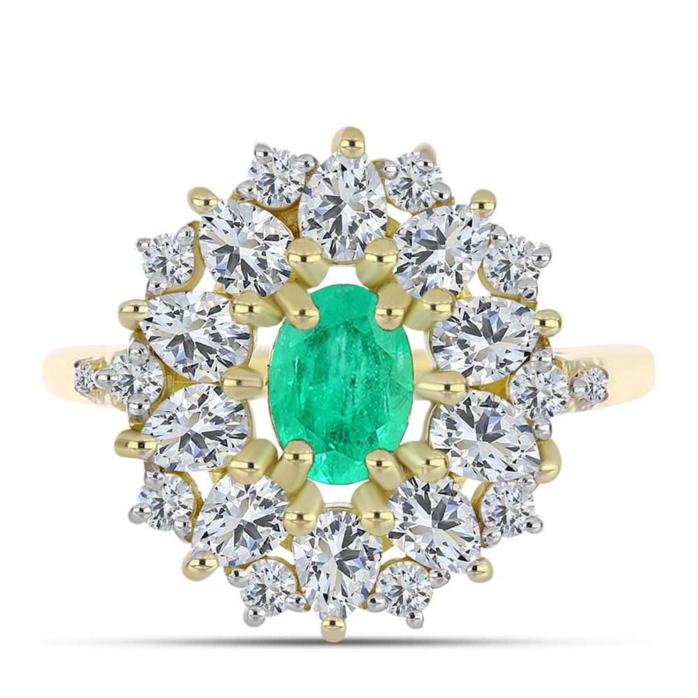 Inel din Argint 925 Placat cu Aur ( 3.57 grame ) cu Smarald Columbian și Diamant Alb 2.97 Carate