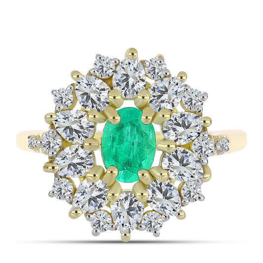 Inel din Argint 925 Placat cu Aur ( 3.57 grame ) cu Smarald Columbian și Diamant Alb 2.97 Carate
