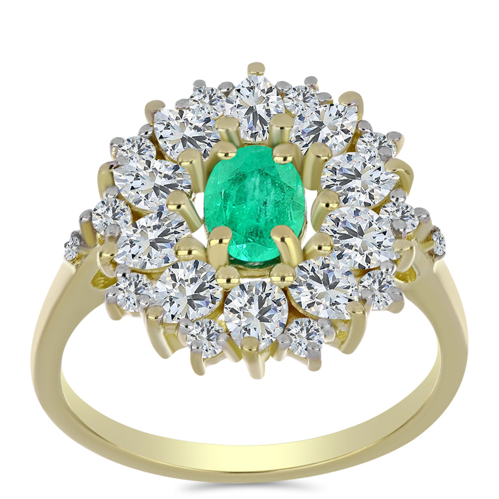 Inel din Argint 925 Placat cu Aur ( 3.57 grame ) cu Smarald Columbian și Diamant Alb 2.97 Carate 3 