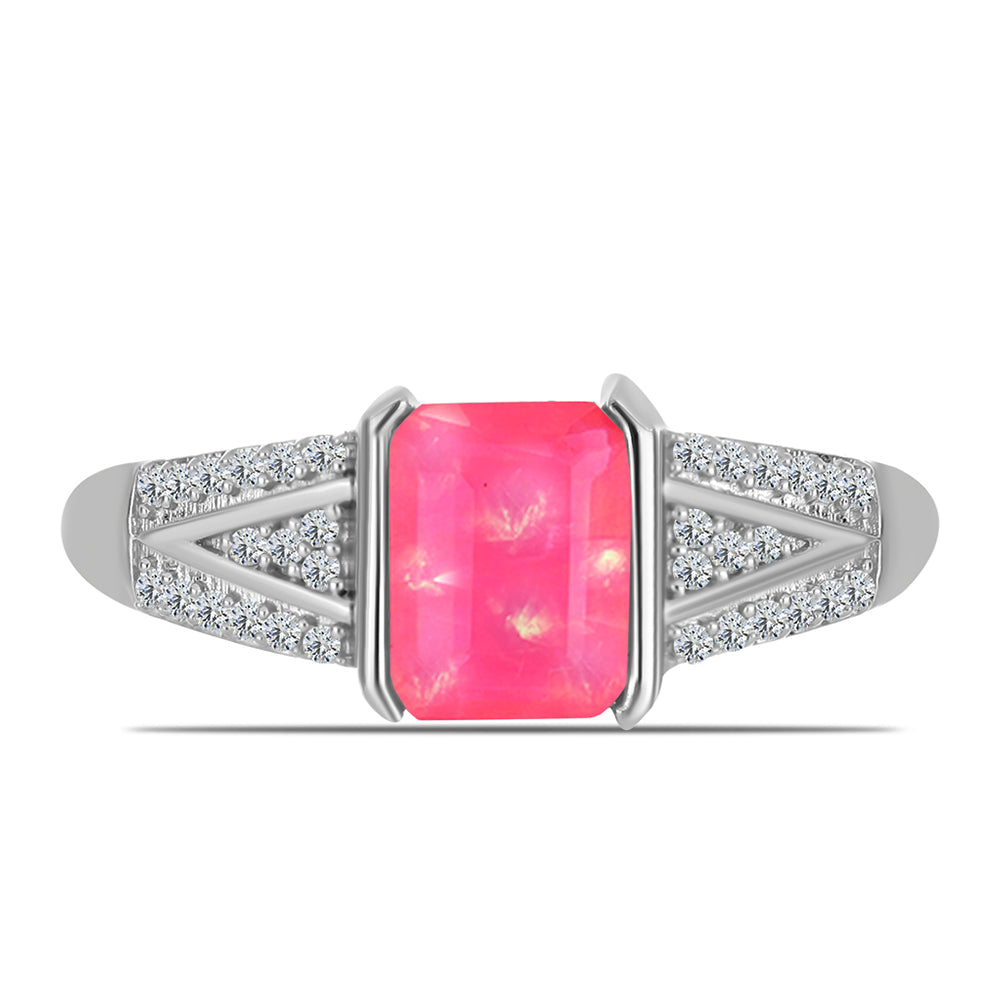 Inel din Argint 925 ( 2.82 grame ) cu Opal Lega Dembi Roz și Topaz Alb 1.16 Carate