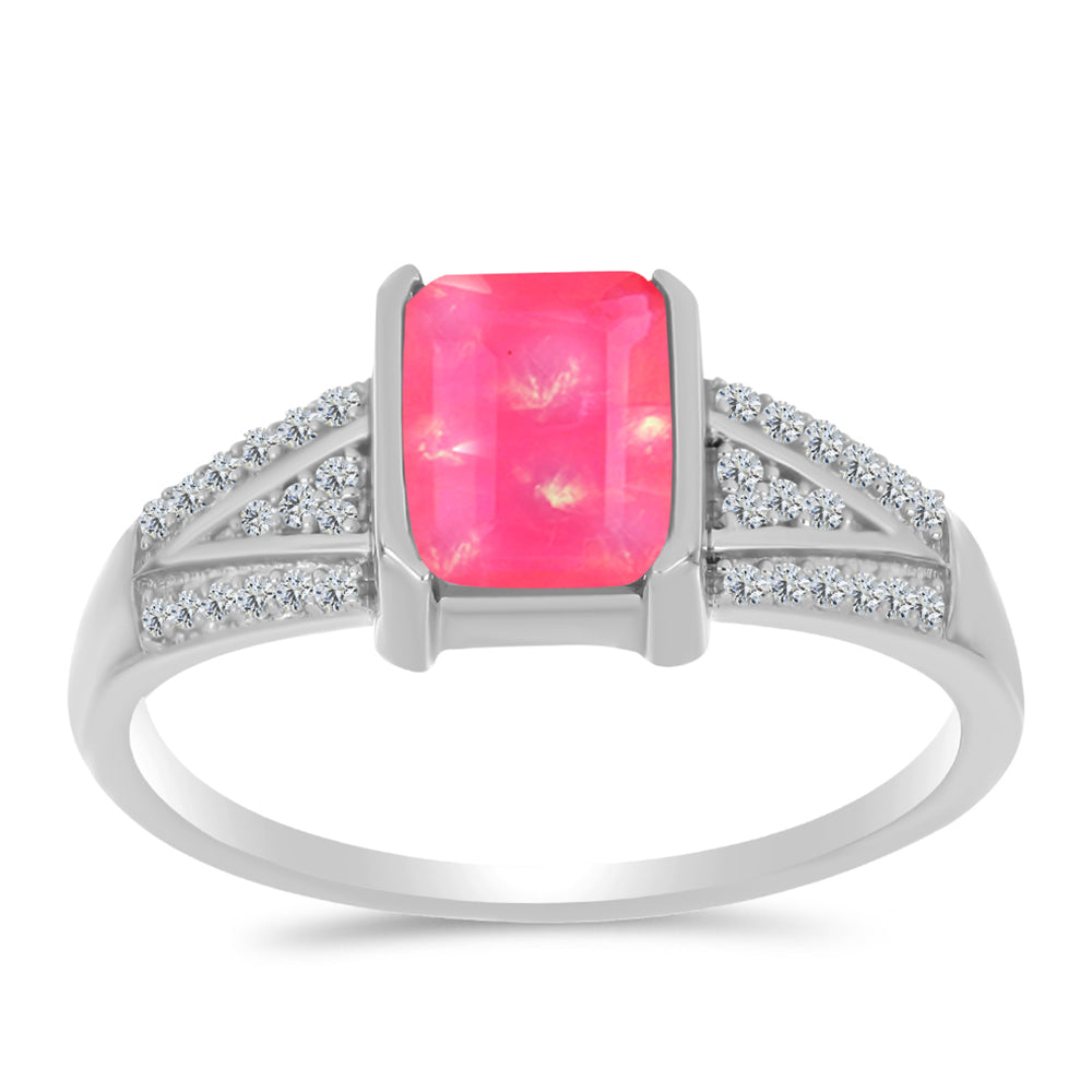 Inel din Argint 925 ( 2.82 grame ) cu Opal Lega Dembi Roz și Topaz Alb 1.16 Carate
