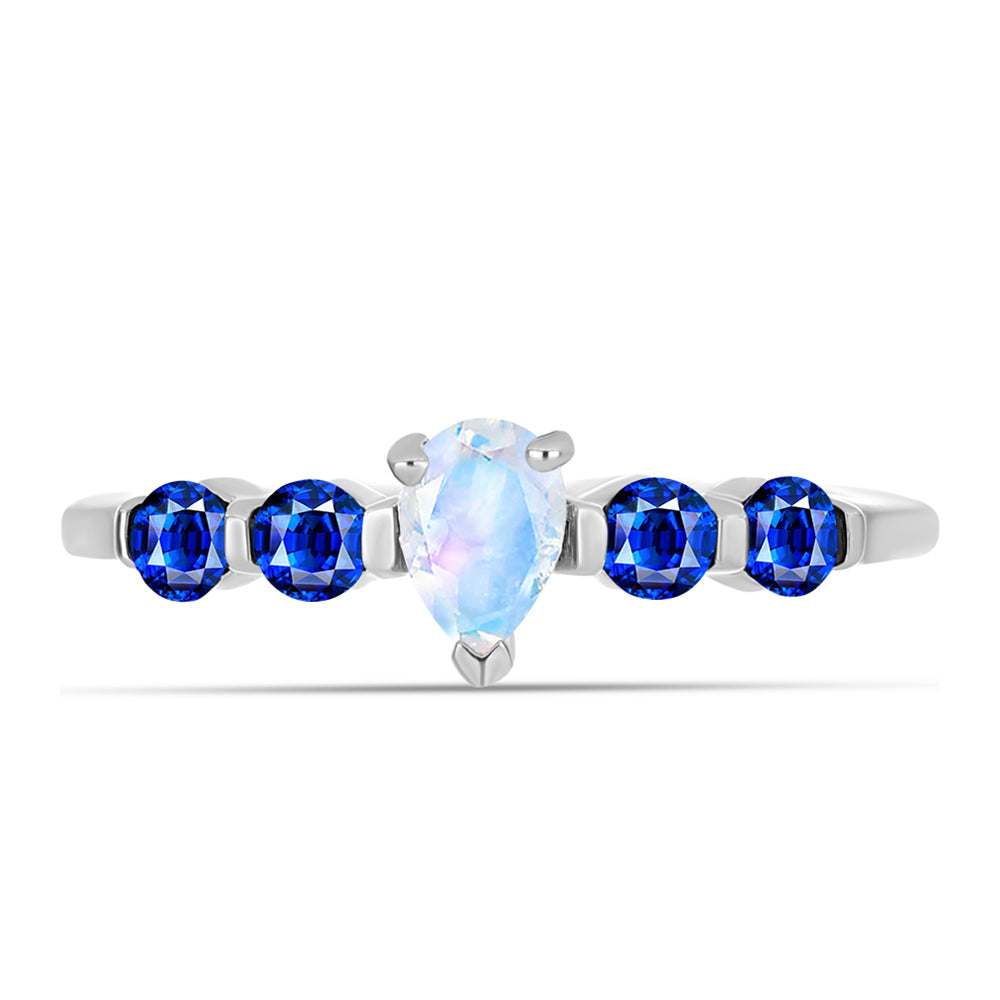 Inel din Argint 925 ( 1.82 grame ) cu Safir Albastru Australian și Piatra Lunii Curcubeu 1.01 Carate 1 