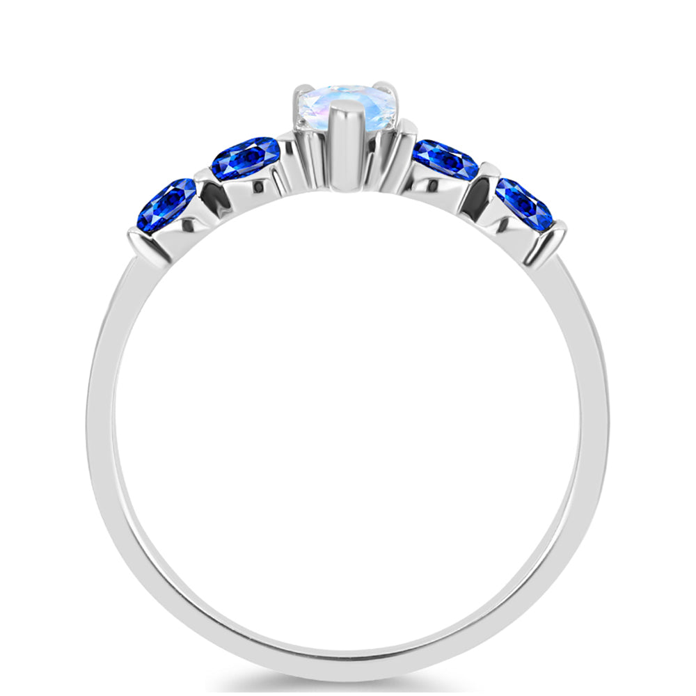 Inel din Argint 925 ( 1.82 grame ) cu Safir Albastru Australian și Piatra Lunii Curcubeu 1.01 Carate 2 