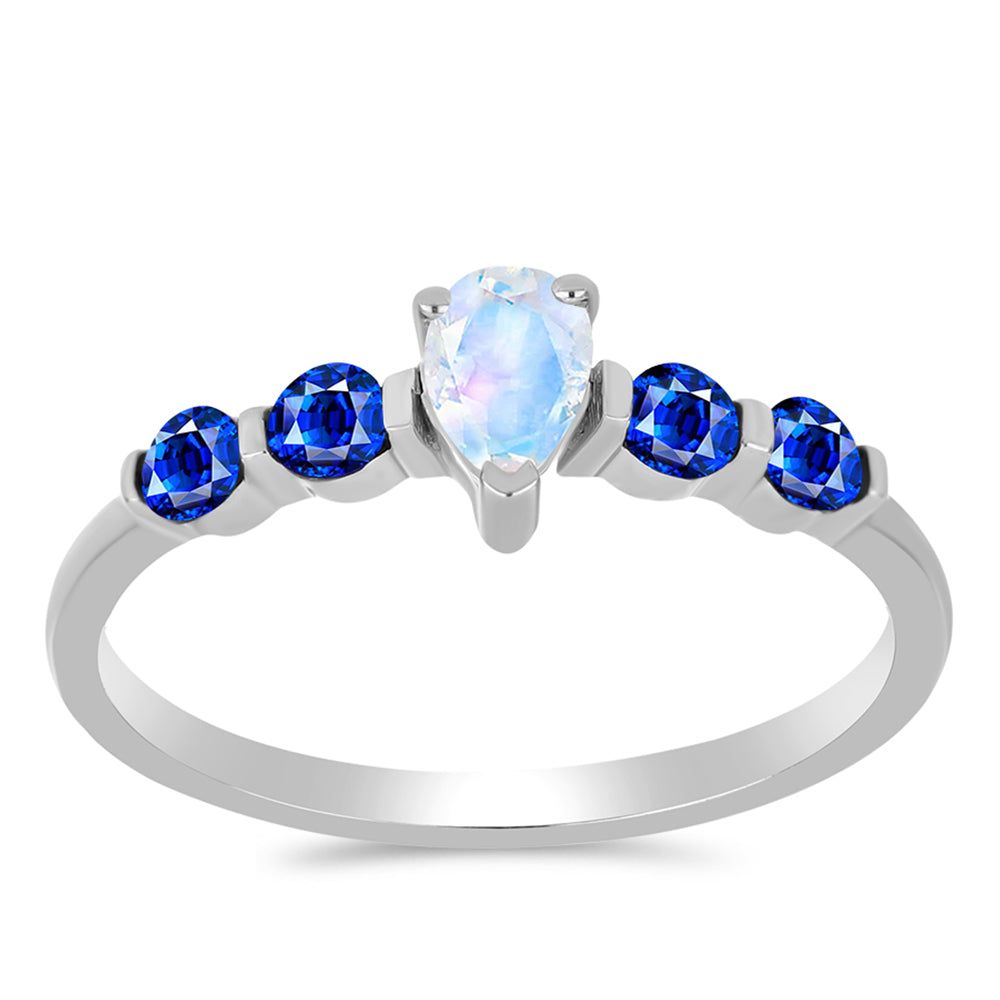 Inel din Argint 925 ( 1.82 grame ) cu Safir Albastru Australian și Piatra Lunii Curcubeu 1.01 Carate 3 