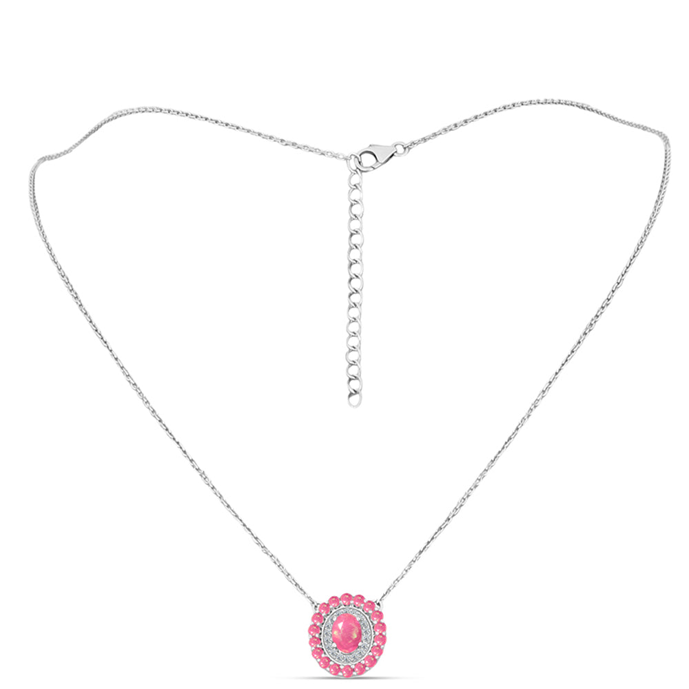 Colier din Argint 925 ( 3.66 grame ) cu Opal Lega Dembi Roz și Topaz Alb 1.07 Carate