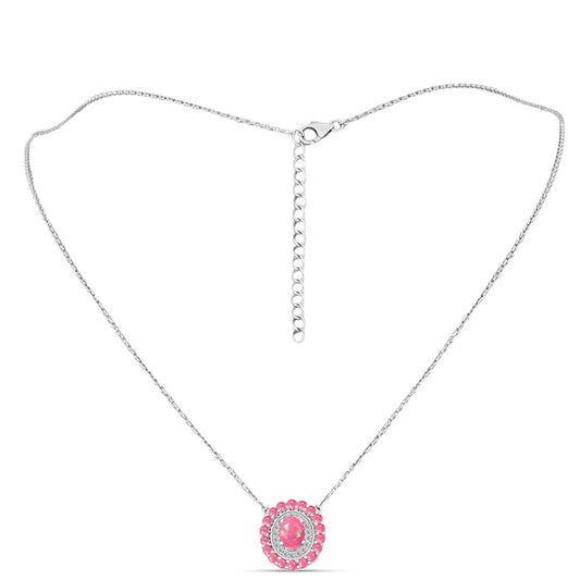 Colier din Argint 925 ( 3.66 grame ) cu Opal Lega Dembi Roz și Topaz Alb 1.07 Carate