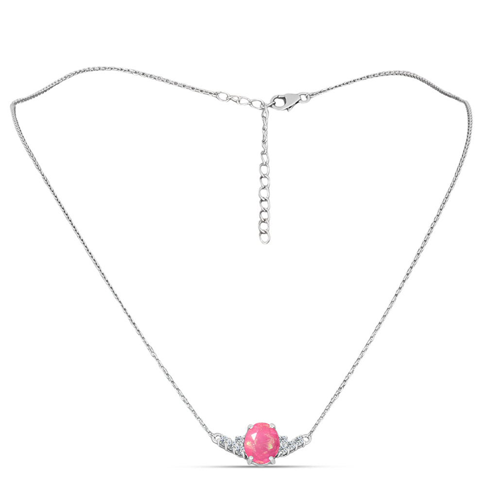 Colier din Argint 925 ( 3.47 grame ) cu Opal Lega Dembi Roz și Topaz Alb 1.73 Carate 1 