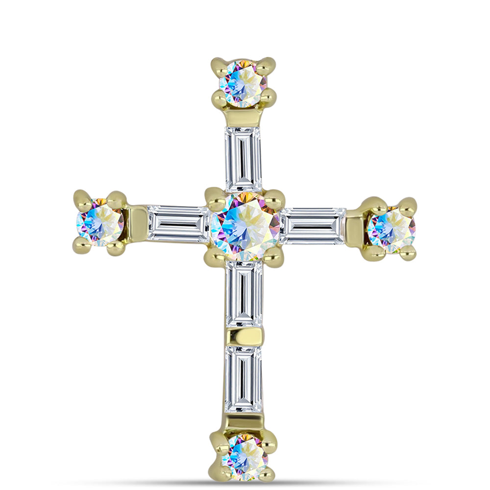 Cruce Pandantiv din Argint 925 Placat cu Aur ( 0.93 grame ) cu Moissanit de Gheață și Zircon Alb 0.63 Carate 1 
