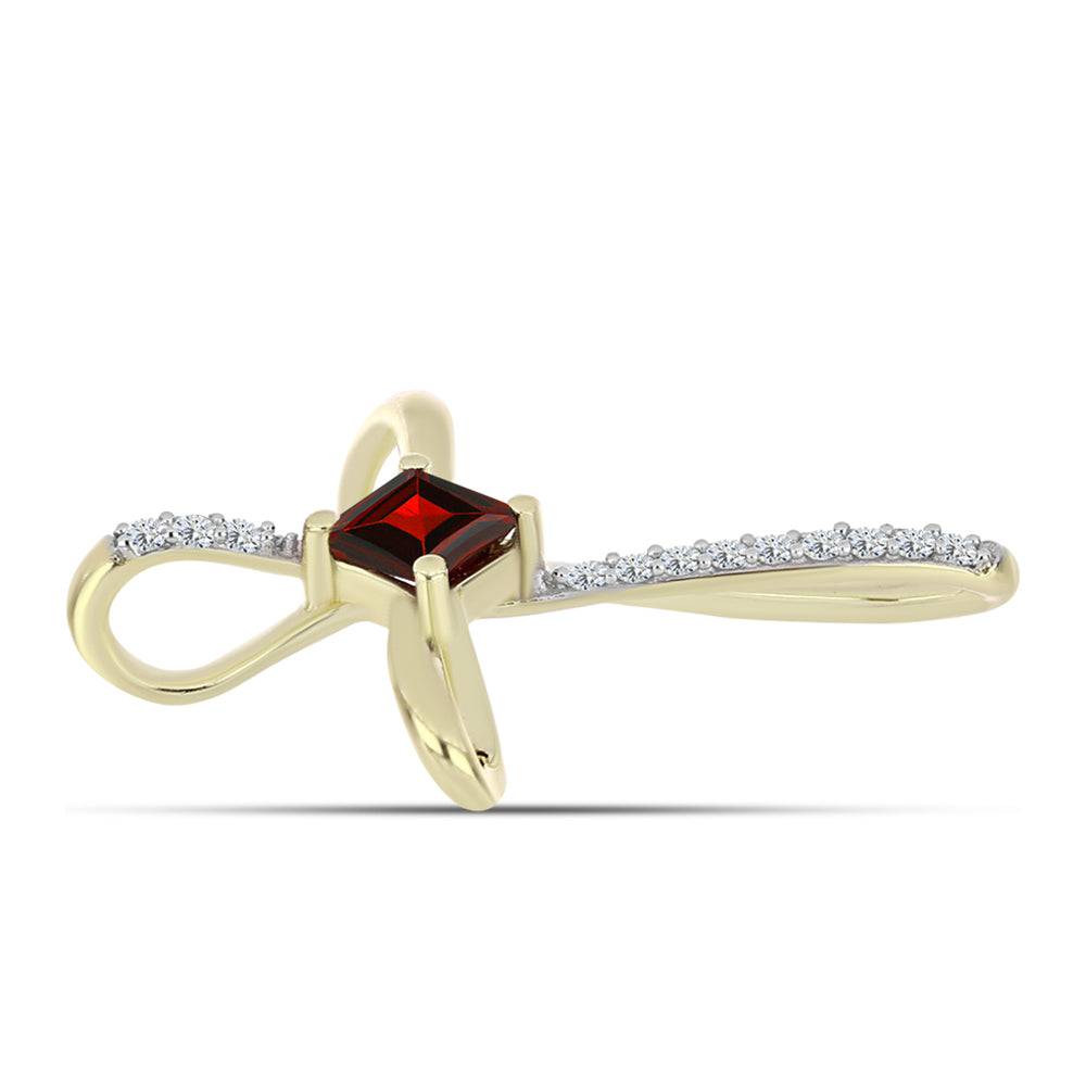 Cruce Pandantiv din Argint 925 Placat cu Aur ( 1.25 grame ) cu Granat Barton și Topaz Alb 0.54 Carate 2 