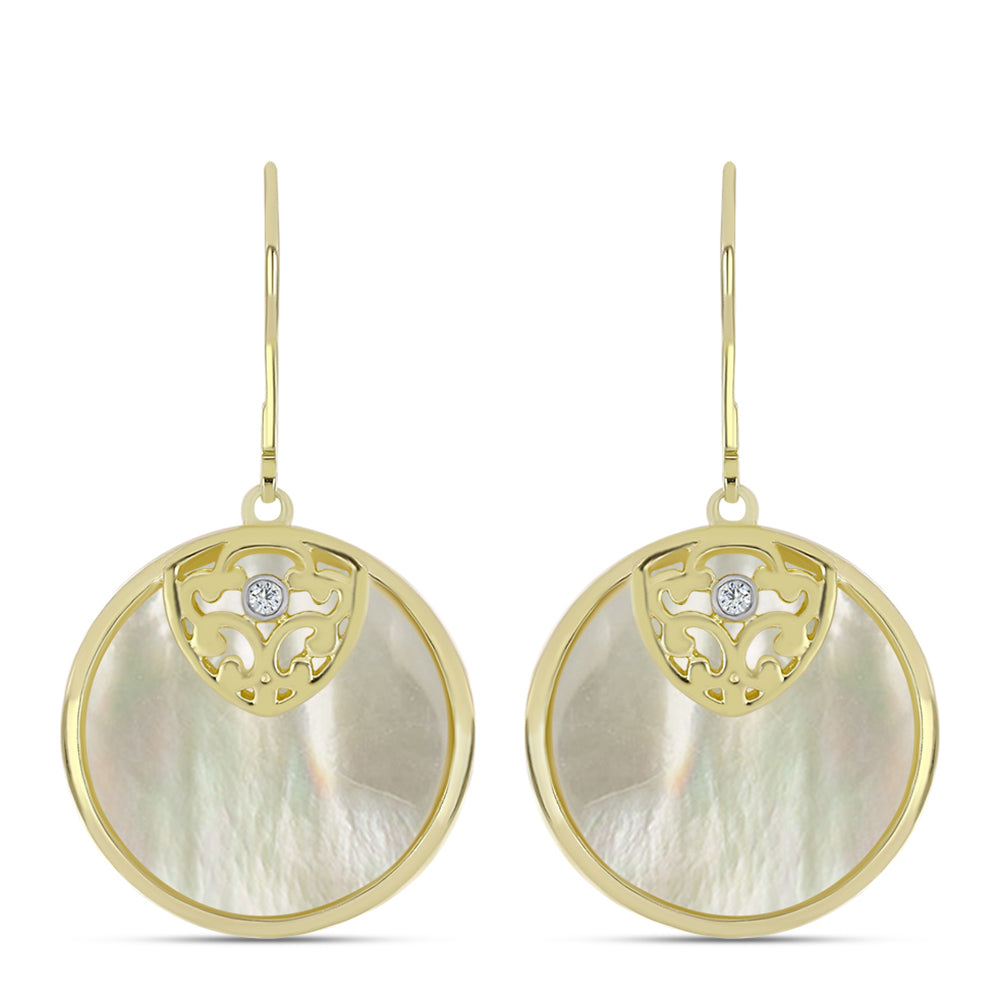 Cercei din Argint 925 Placat cu Aur ( 5.97 grame ) cu Sidef și Topaz Alb 14.67 Carate