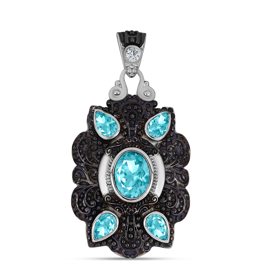 Pandantiv din Argint 925 Placat cu Aur de 2 tonuri ( 6.93 grame ) cu Cuarț Paraiba și Topaz Alb 1.79 Carate 1 
