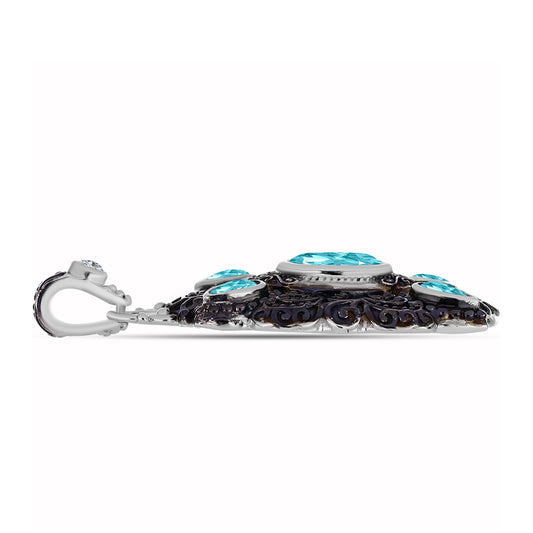 Pandantiv din Argint 925 Placat cu Aur de 2 tonuri ( 6.93 grame ) cu Cuarț Paraiba și Topaz Alb 1.79 Carate
