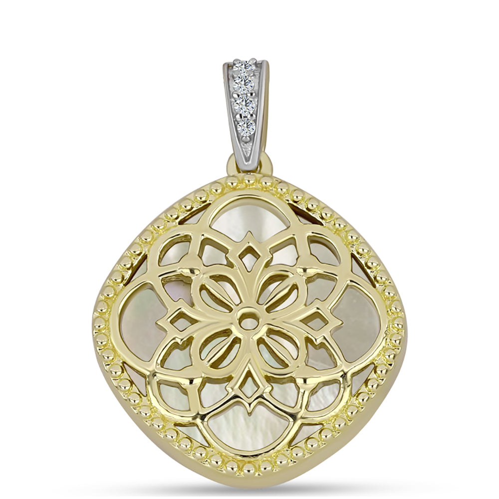 Pandantiv din Argint 925 Placat cu Aur ( 3.86 grame ) cu Sidef și Topaz Alb 8.34 Carate
