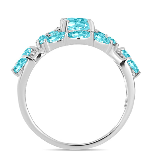 Inel din Argint 925 ( 3.97 grame ) cu Cuarț Paraiba și Topaz Alb 2.25 Carate