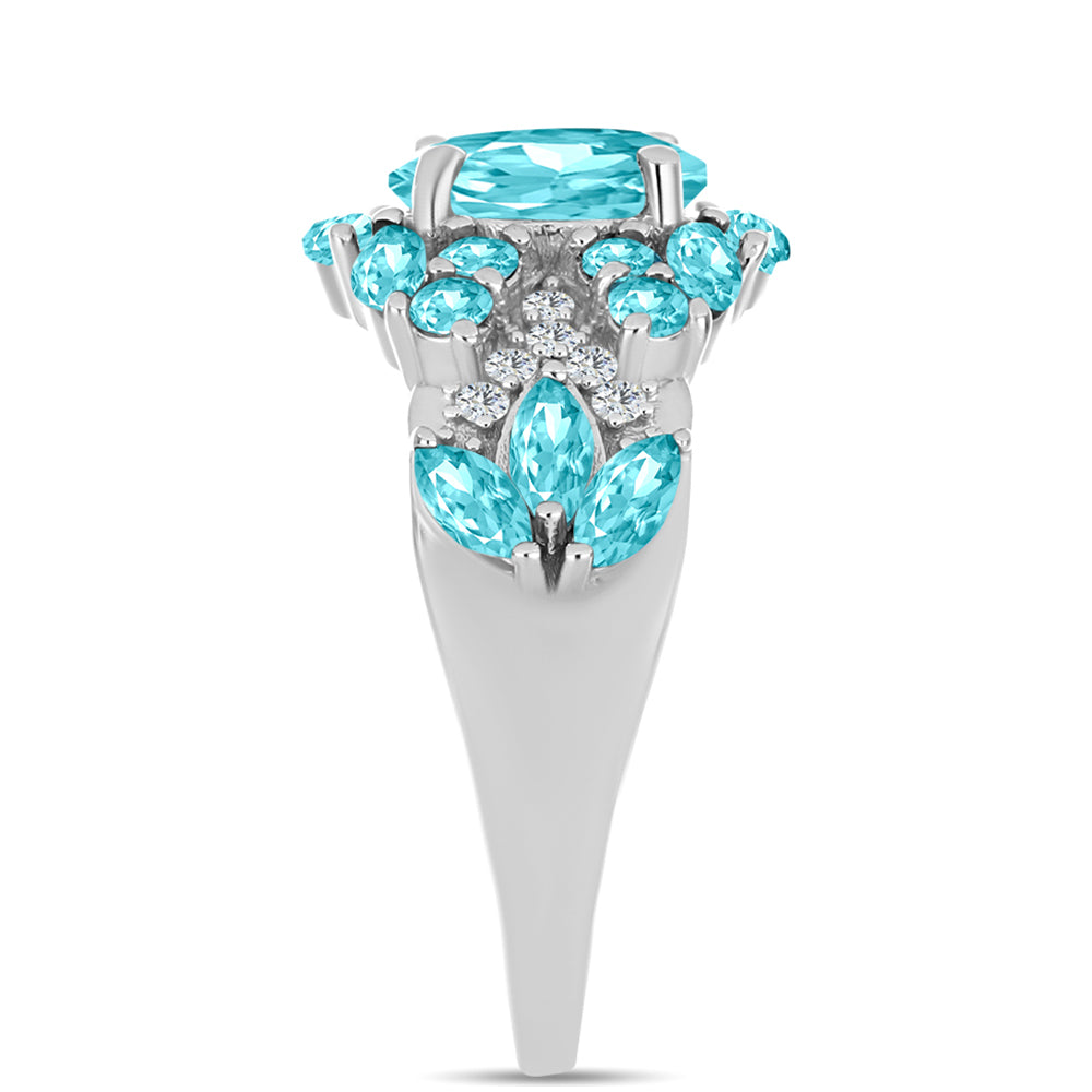 Inel din Argint 925 ( 3.97 grame ) cu Cuarț Paraiba și Topaz Alb 2.25 Carate 4 