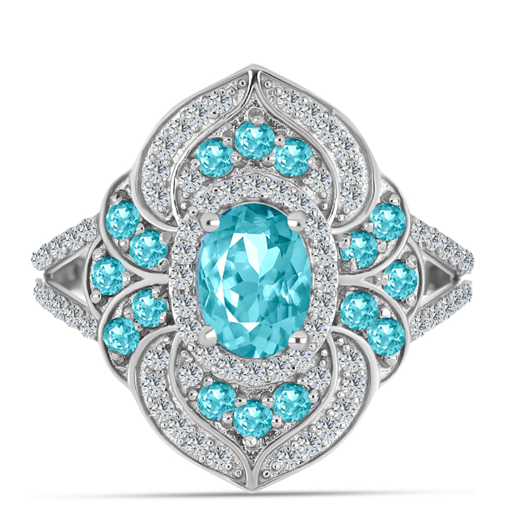 Inel din Argint 925 ( 4.06 grame ) cu Cuarț Paraiba și Topaz Alb 2.26 Carate 1 