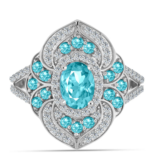 Inel din Argint 925 ( 4.06 grame ) cu Cuarț Paraiba și Topaz Alb 2.26 Carate