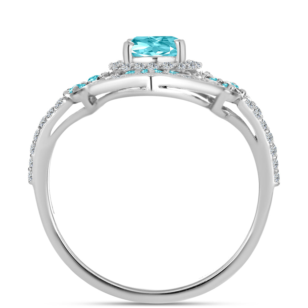 Inel din Argint 925 ( 4.06 grame ) cu Cuarț Paraiba și Topaz Alb 2.26 Carate 2 