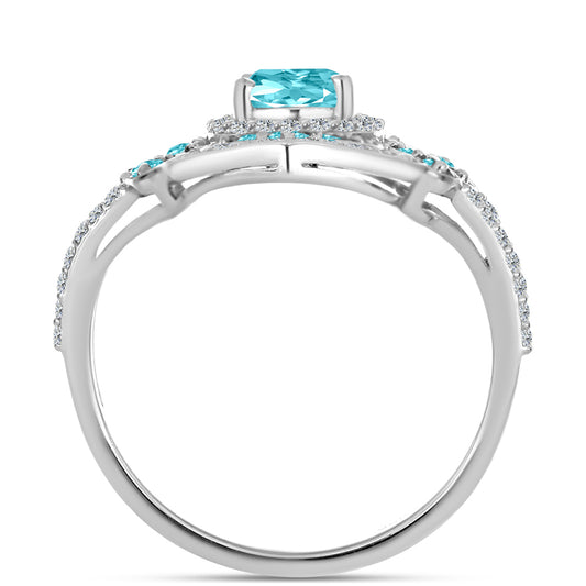 Inel din Argint 925 ( 4.06 grame ) cu Cuarț Paraiba și Topaz Alb 2.26 Carate