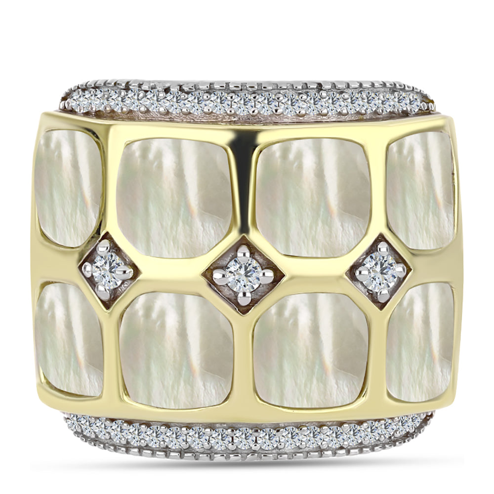 Inel din Argint 925 Placat cu Aur ( 10.33 grame ) cu Sidef și Topaz Alb 6.7 Carate 1 