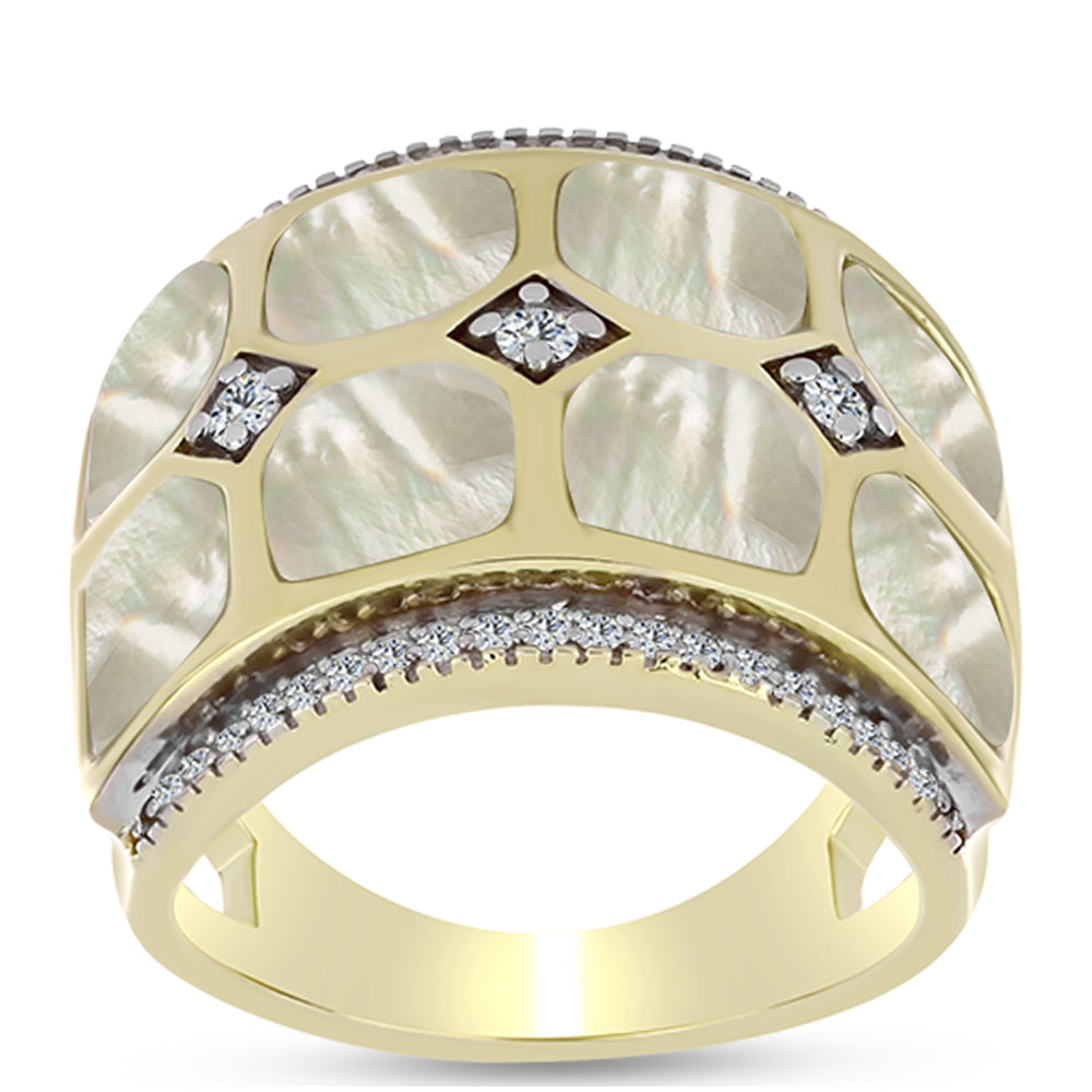 Inel din Argint 925 Placat cu Aur ( 10.33 grame ) cu Sidef și Topaz Alb 6.7 Carate