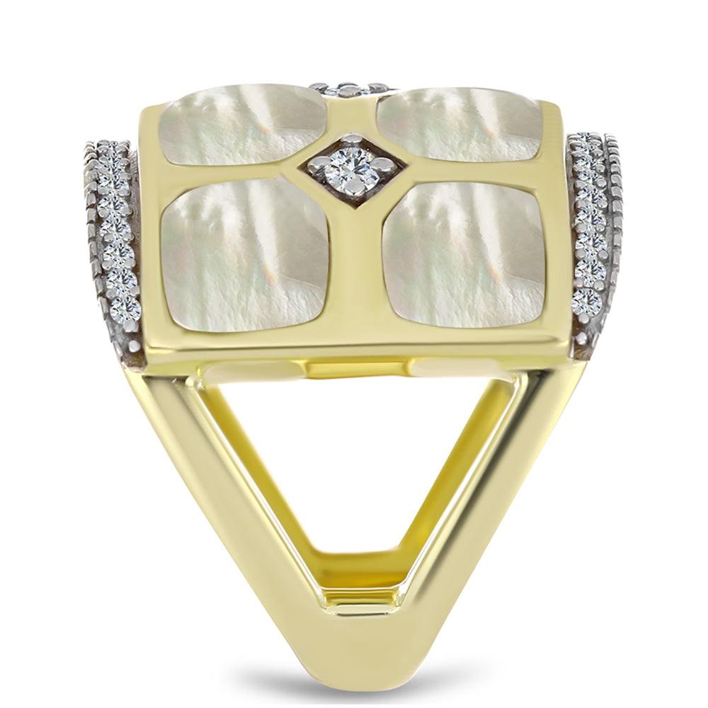 Inel din Argint 925 Placat cu Aur ( 10.33 grame ) cu Sidef și Topaz Alb 6.7 Carate 4 