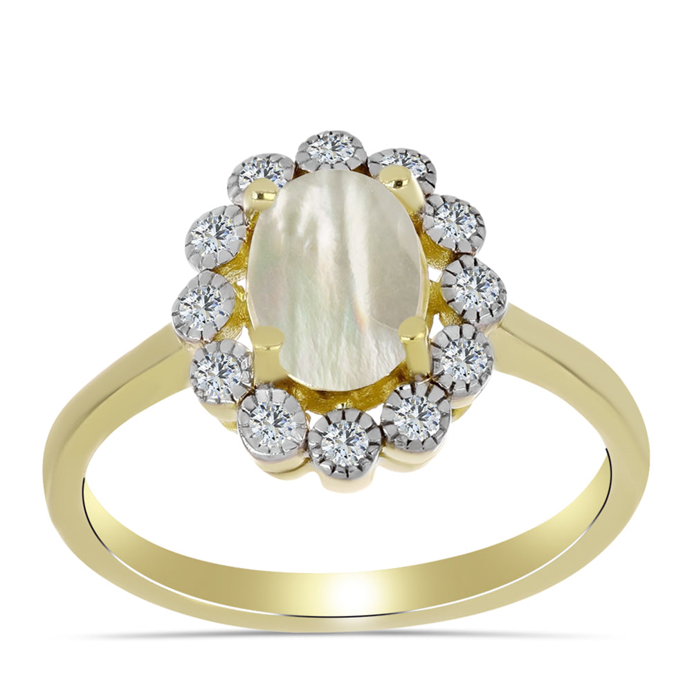 Inel din Argint 925 Placat cu Aur ( 2.44 grame ) cu Sidef și Topaz Alb 1.14 Carate