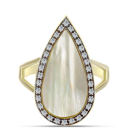 Inel din Argint 925 Placat cu Aur ( 4.82 grame ) cu Sidef și Topaz Alb 4.59 Carate