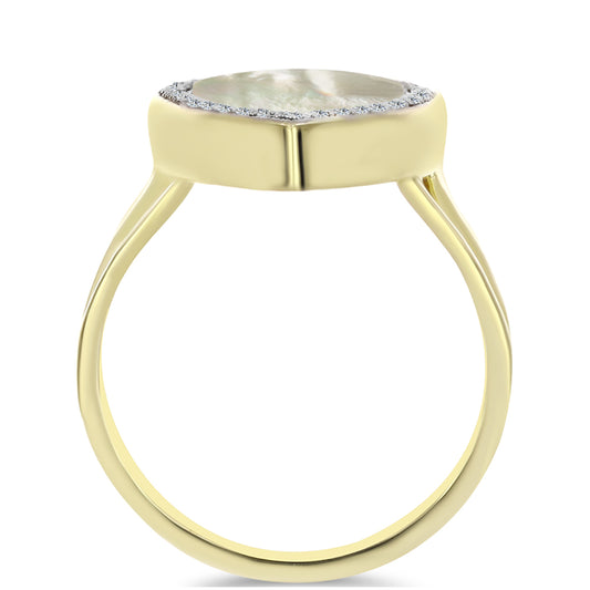 Inel din Argint 925 Placat cu Aur ( 4.82 grame ) cu Sidef și Topaz Alb 4.59 Carate