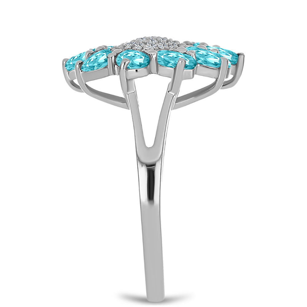Inel din Argint 925 ( 3.23 grame ) cu Cuarț Paraiba și Topaz Alb 2.11 Carate 4 