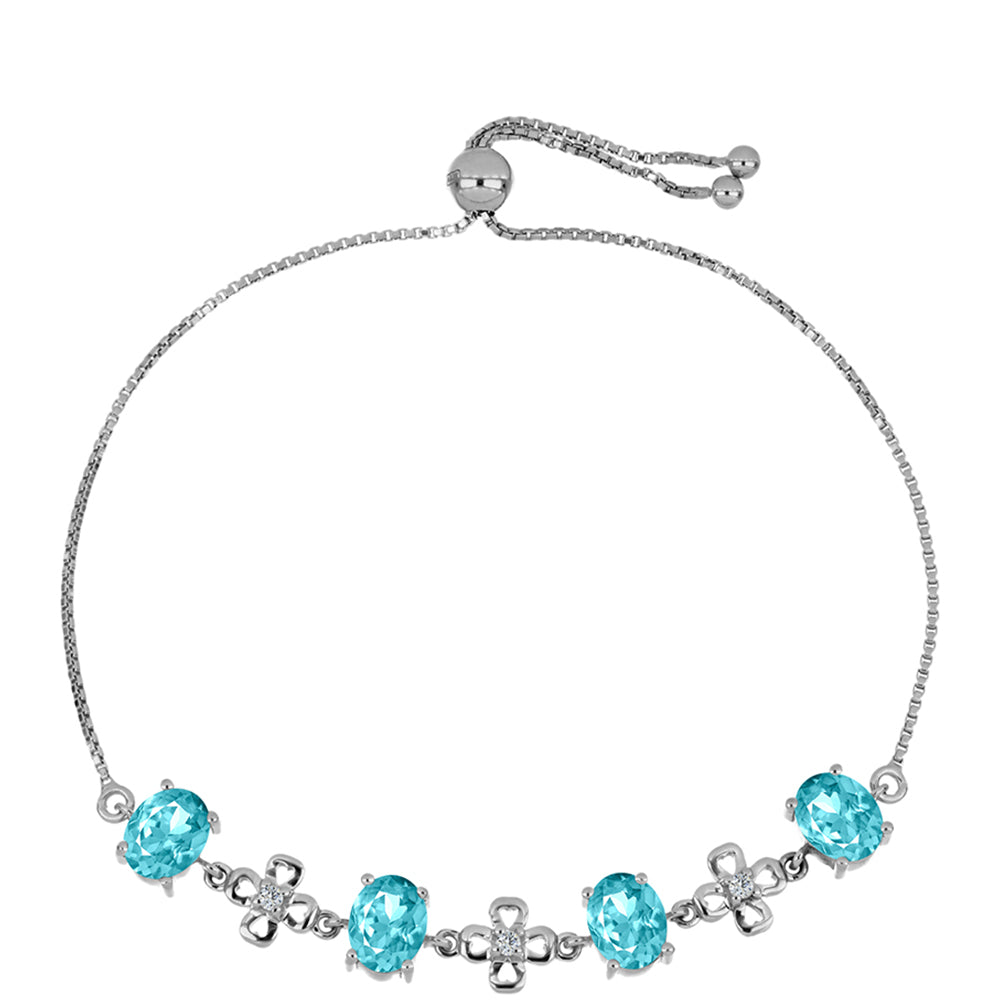 Brățară din Argint 925 ( 5.85 grame ) cu Cuarț Paraiba și Topaz Alb 4.4 Carate 1 
